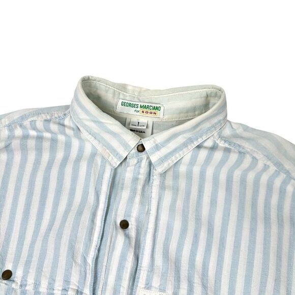 Georges Marciano for SOON Denim Striped Shirt Size 1 Made In USA Vintage 80s 90s - Picture 5 of 7